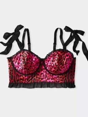 Betsey Johnson Pink and Black Leopard Print Bustier Size 4